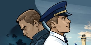 Illustrated split image of a pilot with positive and negative sides