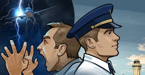 A positive and negative split image of the same pilot character.
